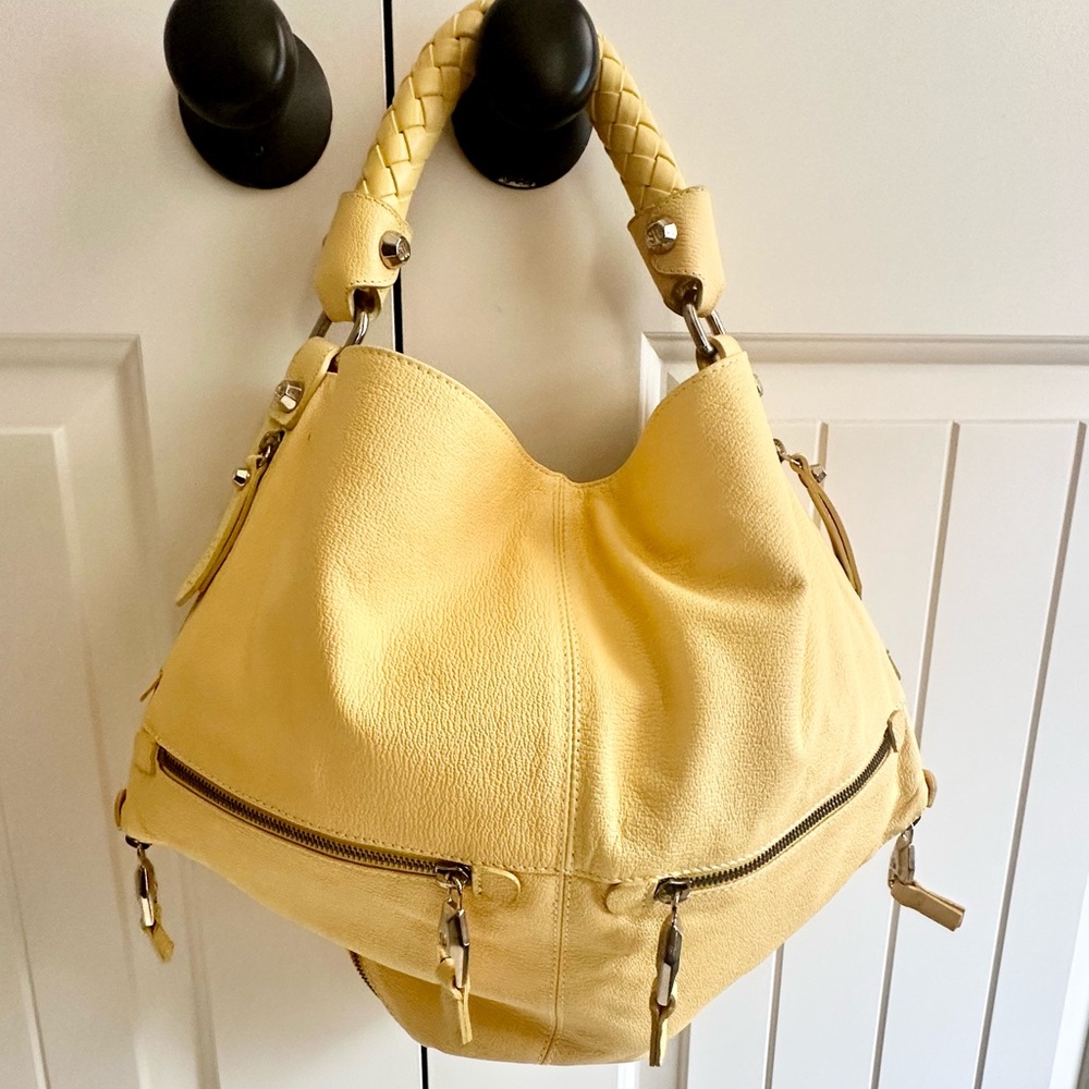 Stuart Weitzman Leather Asymmetrical Yellow Hobo Bag